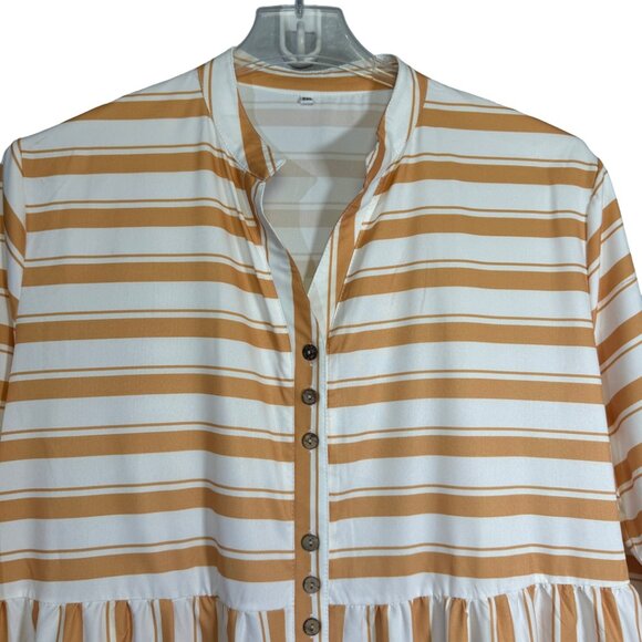 Womens Spring Autumn 3/4 Sleeves Oversized Loose Swing Shirt Dress V-neck Button - Picture 2 of 7